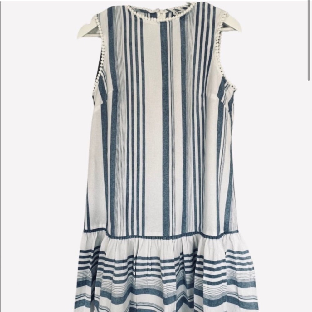Maggy L London Times Drop Waist Cotton Blue and White Striped Mini Dress Size 6